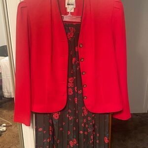 Elegant Red Women's Blazer with Skirt